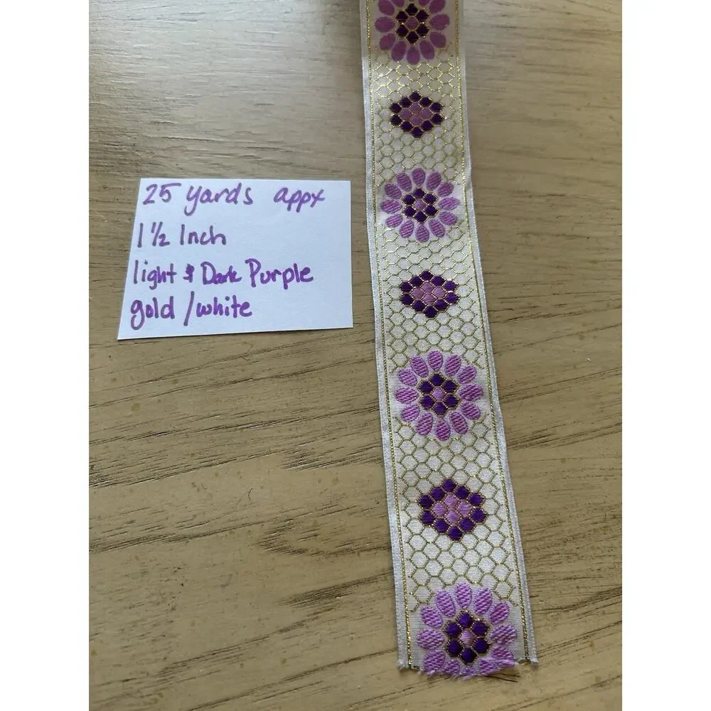 25 yards metallic jacquard woven floral trim ribbon 1.5